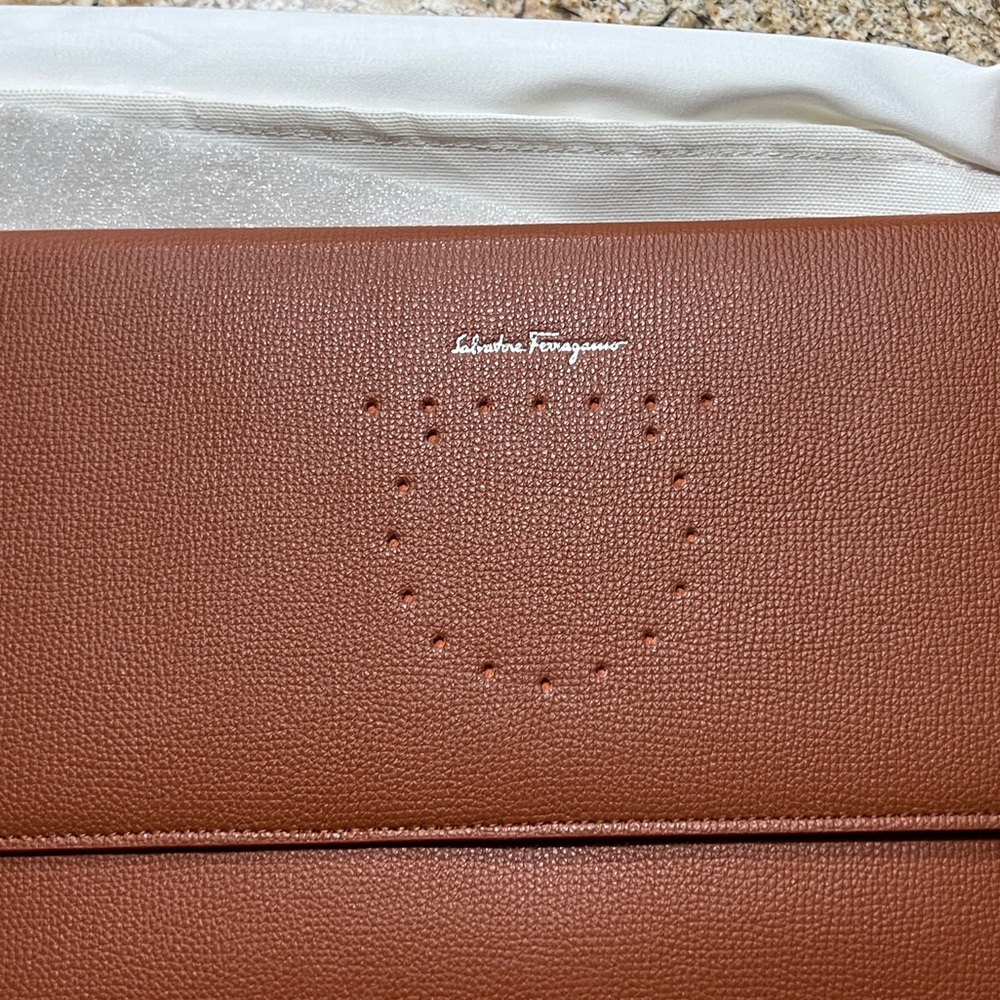 NIB Ferragamo RUST Envelope Clutch Authentic